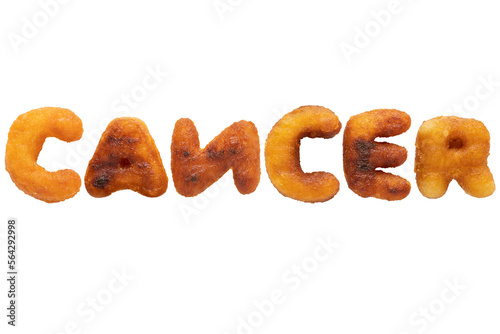 word cancer made from french fries transparent background, unhealthy food concepts photo