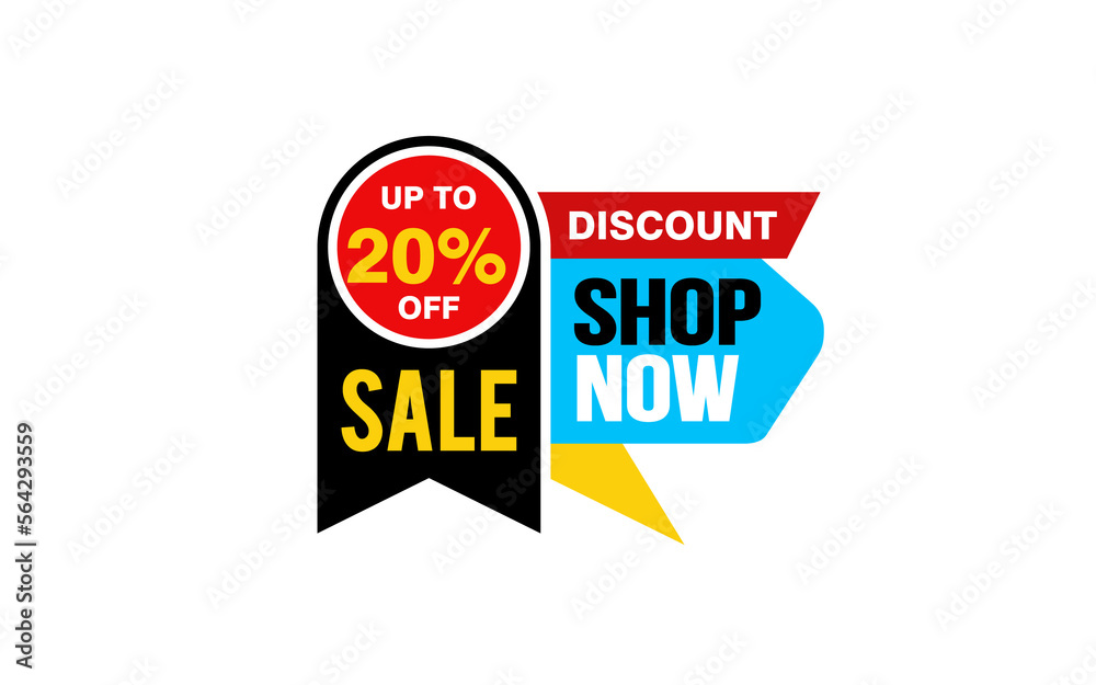 20 Percent SHOP NOW offer, clearance, promotion banner layout with sticker style. 
