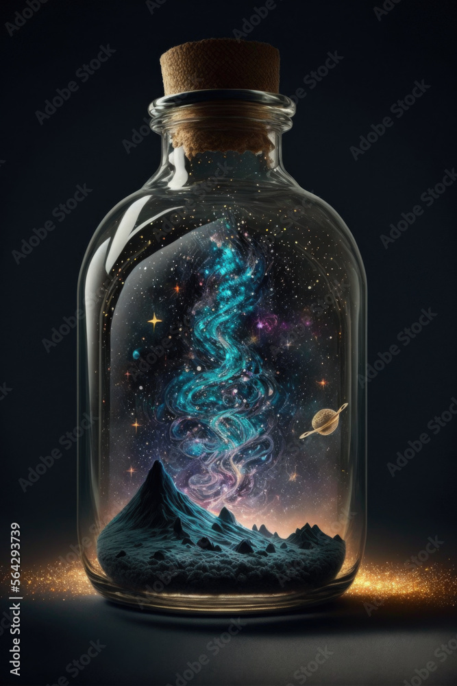 Milky way galaxy in the glass bottle generative AI Milky way galaxy in the glass bottle generative AI