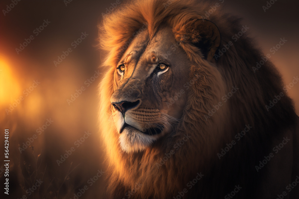 Majestic male lion portrait created with generative AI