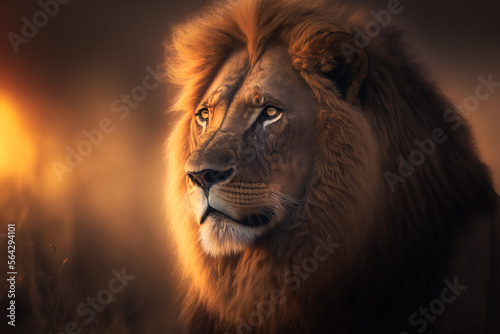 Majestic male lion portrait created with generative AI © JoelMasson