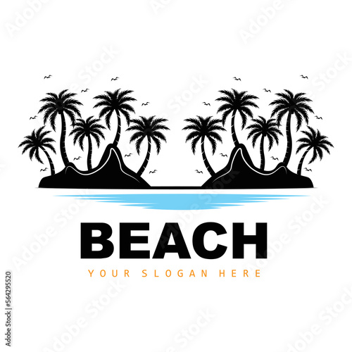 Coconut Tree And Beach Logo  Ocean Nature Landscape Design  Beach Icon Plant Vector