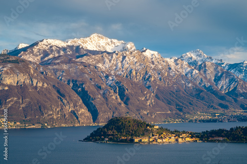 The panorama of Lake Como, from the church of San Martino in Griante, showing Bellagio and the surrounding mountains. © leledaniele