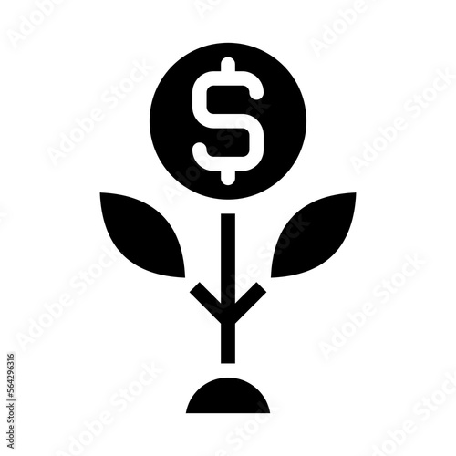 Isolated investment in solid glyph  icon on white background. Profit, earning, growth, plant, business and finance