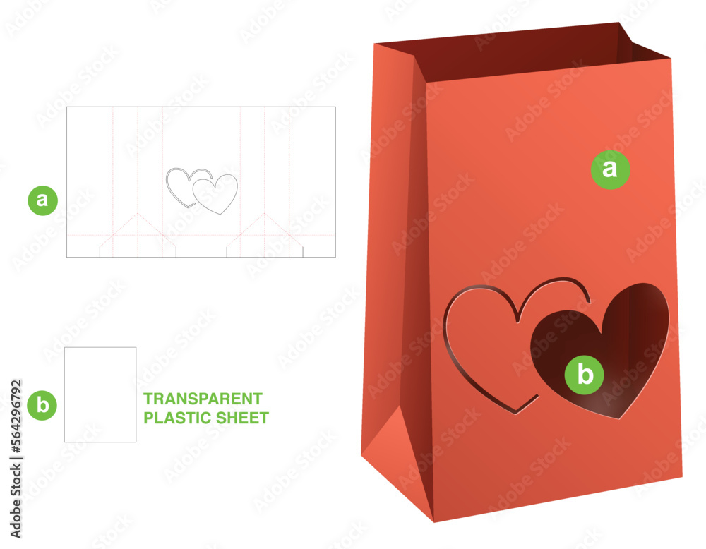 box with heart window die cut template and 3D mockup Stock Vector ...