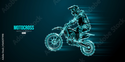 Abstract silhouette of a motocross rider, man is doing a trick, isolated on black background. Enduro motorbike sport transport. Vector illustration