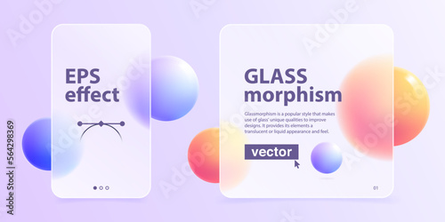 Photo carousel template in glassmorphism effect. Lilac colored social media or presentation concept.
