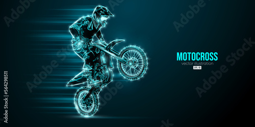 Abstract silhouette of a motocross rider, man is doing a trick, isolated on black background. Enduro motorbike sport transport. Vector illustration