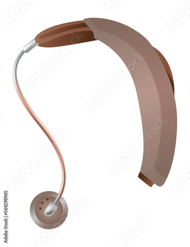 Hearing aid. Sound amplifier for patients with hearing loss. Medicine and health. Realistic object. Treatment and prosthetics in otolaryngology