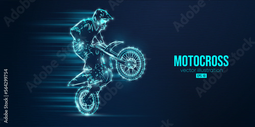 Abstract silhouette of a motocross rider, man is doing a trick, isolated on blue background. Enduro motorbike sport transport. Vector illustration