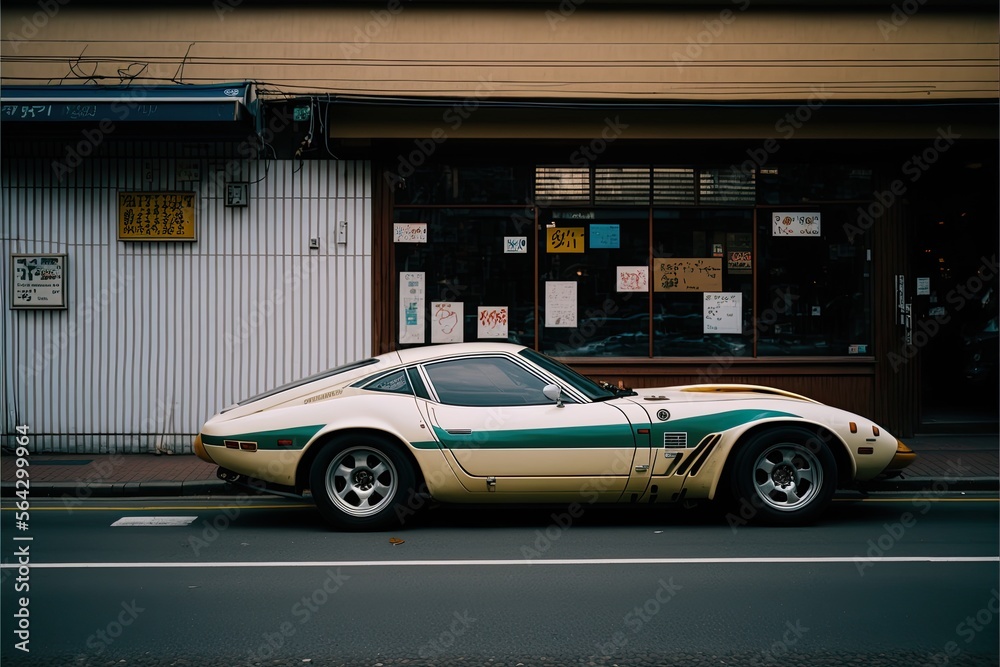 Classic sport car on Japan street Generative AI Classic sport car on Japan street Generative AI