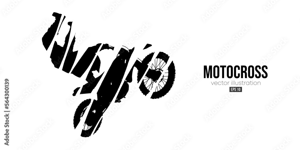 Fototapeta premium Abstract silhouette of a motocross rider, man is doing a trick, isolated on white background. Enduro motorbike sport transport. Vector illustration