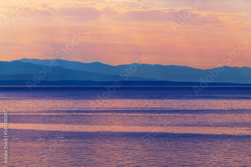 Beautiful scenic croatian coastline landscape, Adriatic sea and Kvarner gulf in morning