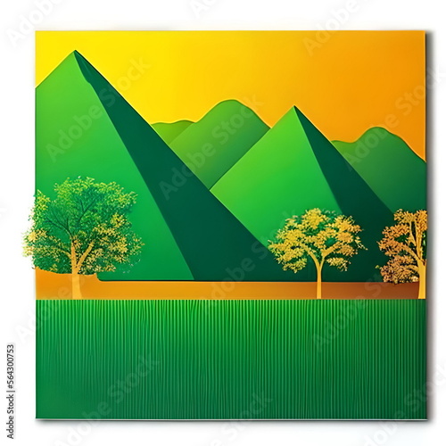 Orange and green tinge of the mountain landscape photo