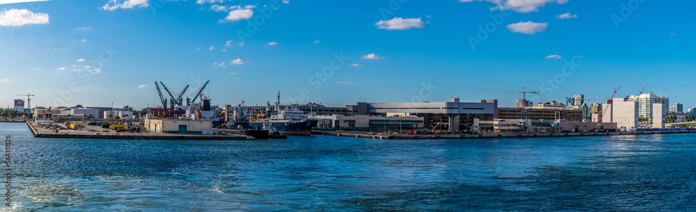 A panorama view across Port Everglades, Fort Lauderdale on a bright sunny day