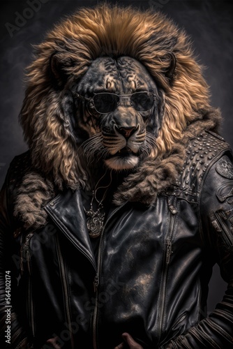 portrait of a badass lion in glasses Generative AI © Sandris_ua
