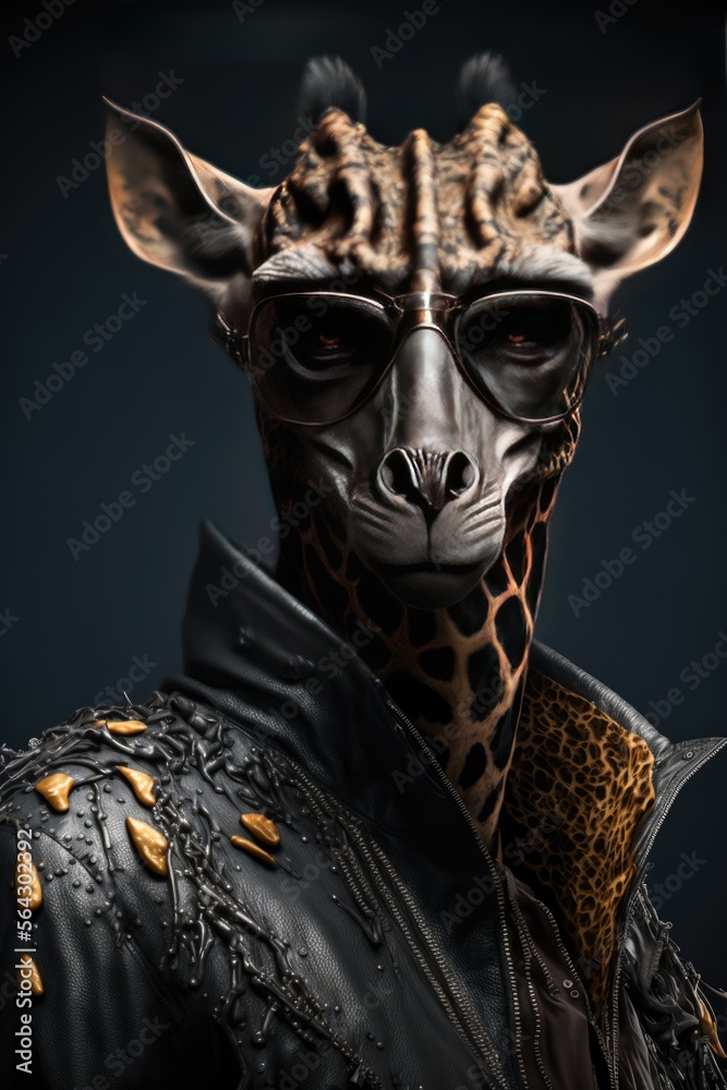portrait of a badass giraffe in glasses Generative AI
