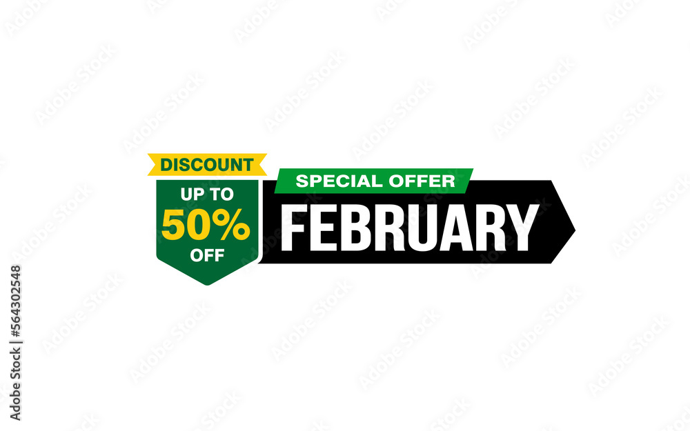 Obraz premium 50 Percent FEBRUARY discount offer, clearance, promotion banner layout with sticker style.