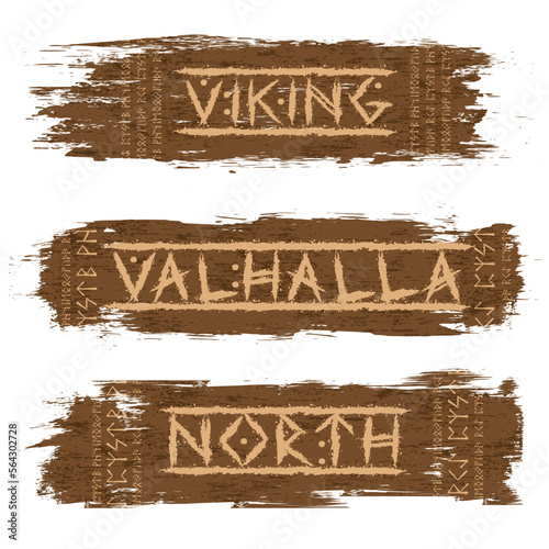 Wooden banners with viking text