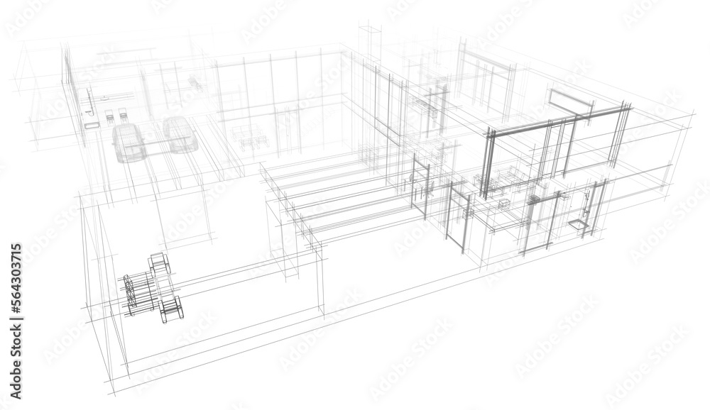 Modern house sketch architectural 3d illustration Modern house sketch architectural 3d illustration