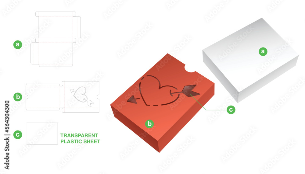 box with heart window die cut template and 3D mockup Stock Vector ...