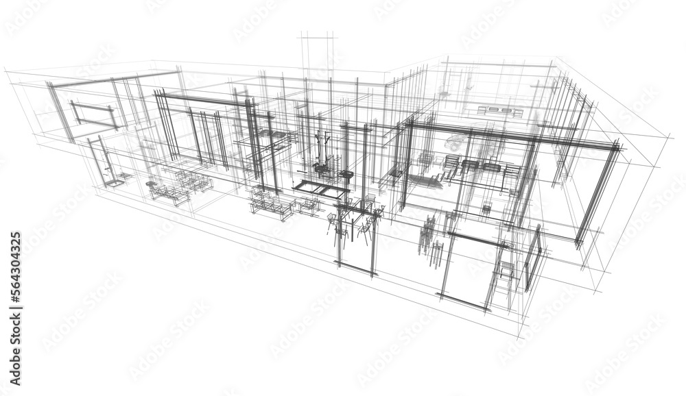 Modern house sketch architectural 3d illustration Modern house sketch architectural 3d illustration