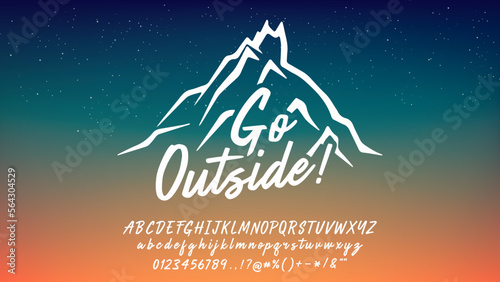 Go Outside! Hand made script font. Vacation summer time. Waikiki beach. Vector illustration. Retro typeface and logo. Summer style.