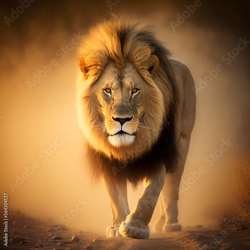 African male lion approaching created with generative AI