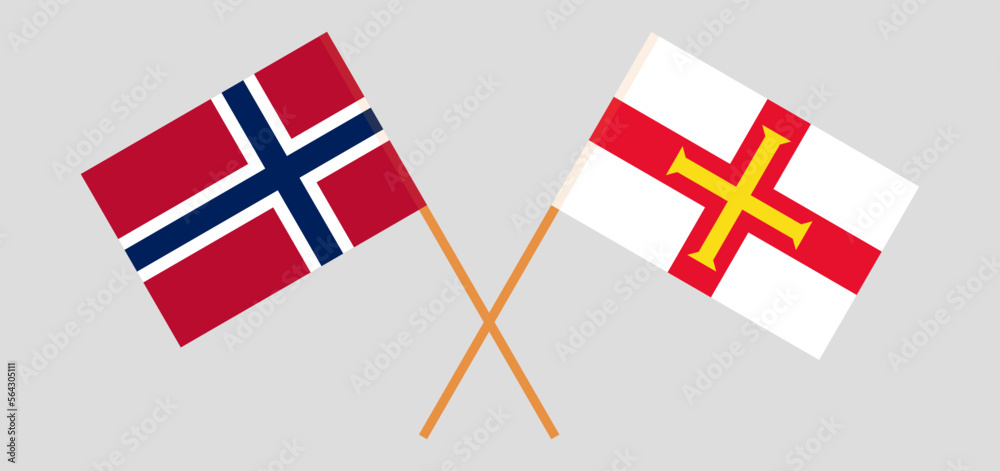 Crossed flags of Norway and Bailiwick of Guernsey. Official colors. Correct proportion
