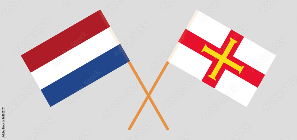 Crossed flags of the Netherlands and Bailiwick of Guernsey. Official colors. Correct proportion