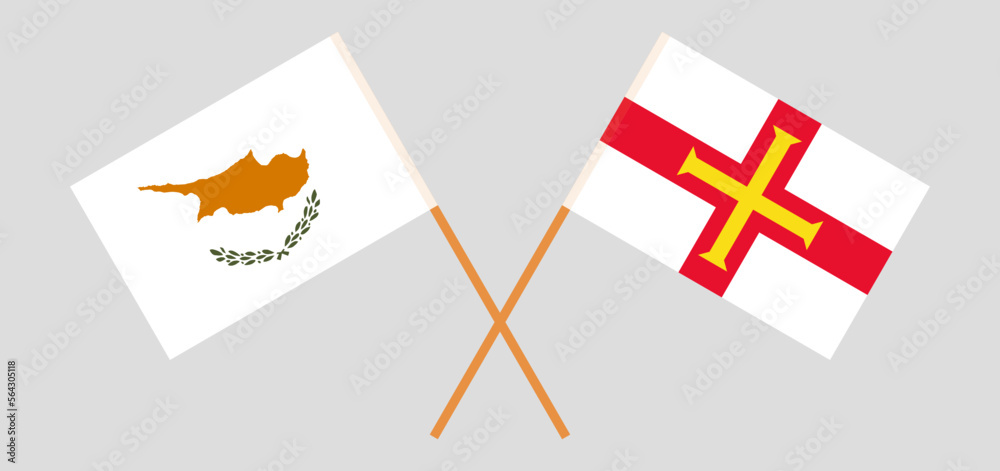 Crossed flags of Cyprus and Bailiwick of Guernsey. Official colors. Correct proportion
