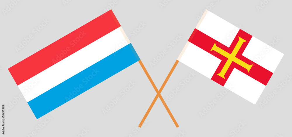 Crossed flags of Luxembourg and Bailiwick of Guernsey. Official colors. Correct proportion