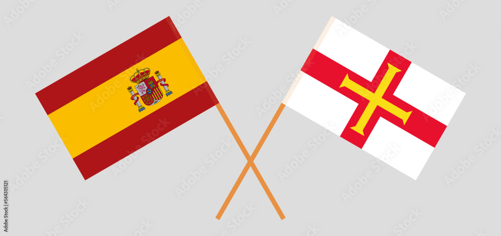 Crossed flags of Spain and Bailiwick of Guernsey. Official colors. Correct proportion