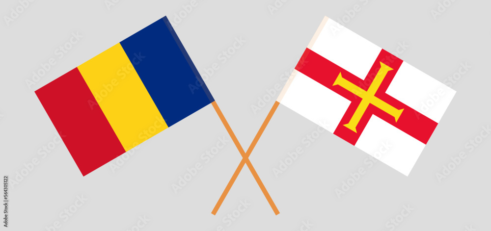 Crossed flags of Romania and Bailiwick of Guernsey. Official colors. Correct proportion