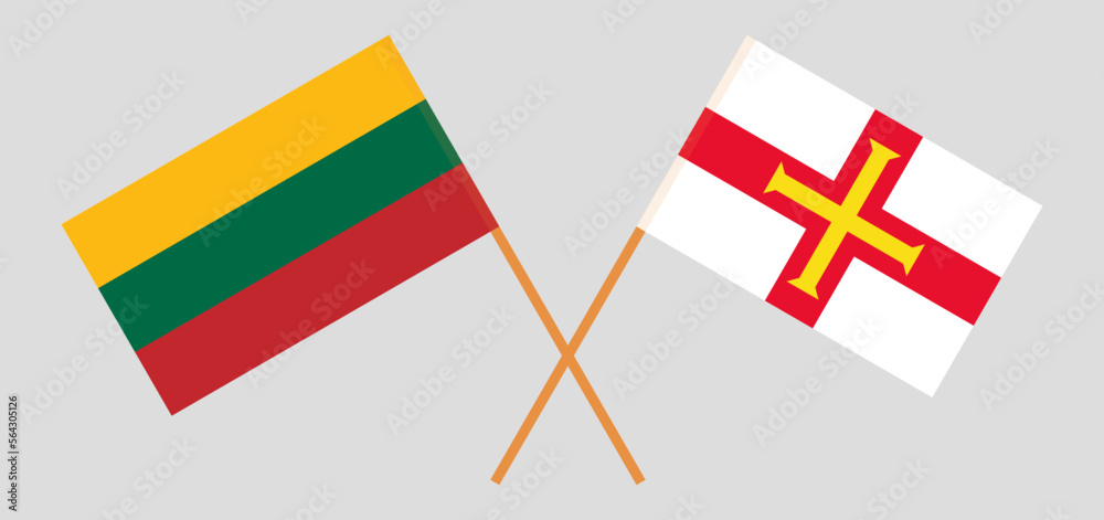 Crossed flags of Lithuania and Bailiwick of Guernsey. Official colors. Correct proportion