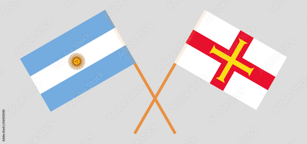 Crossed flags of Argentina and Bailiwick of Guernsey. Official colors. Correct proportion