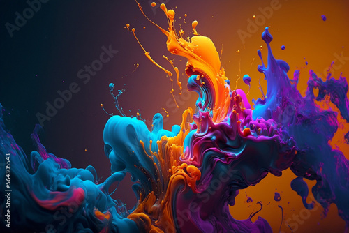 Abstract paint color background with splashes - AI generative