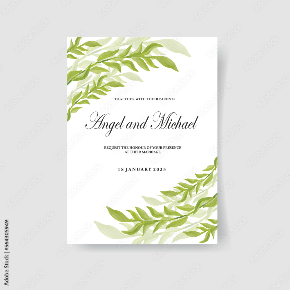 Greenery herbal spring wedding invitations watercolor vector illustration