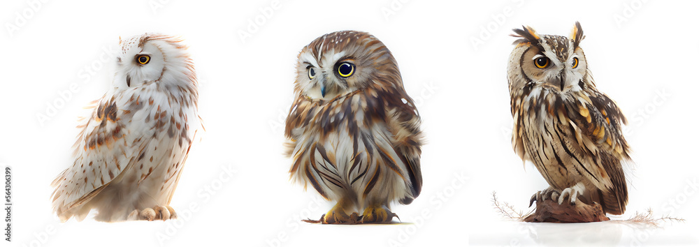 Owl on white background. Generative AI	
