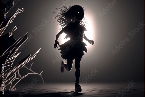 Strange Girl Running in Shattered World 

AI photo
