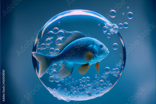 Depressed fish floating in a bubble. Blue Monday awareness  illustration © TimeaPeter