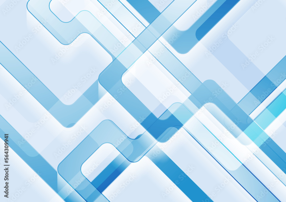 Obraz premium Blue white abstract minimal background with glossy stripes. Geometric vector design