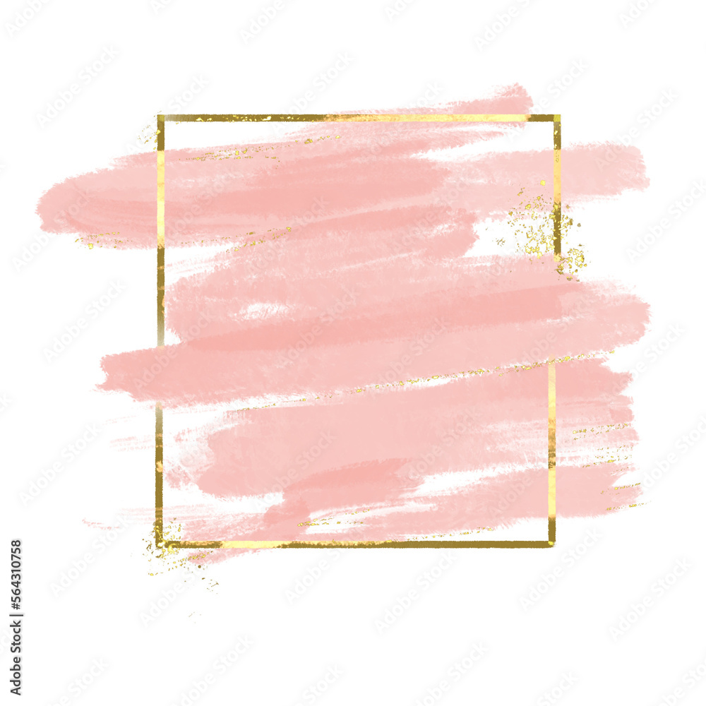 Pastel rose or pink watercolor brush stroke splash with luxury golden ...