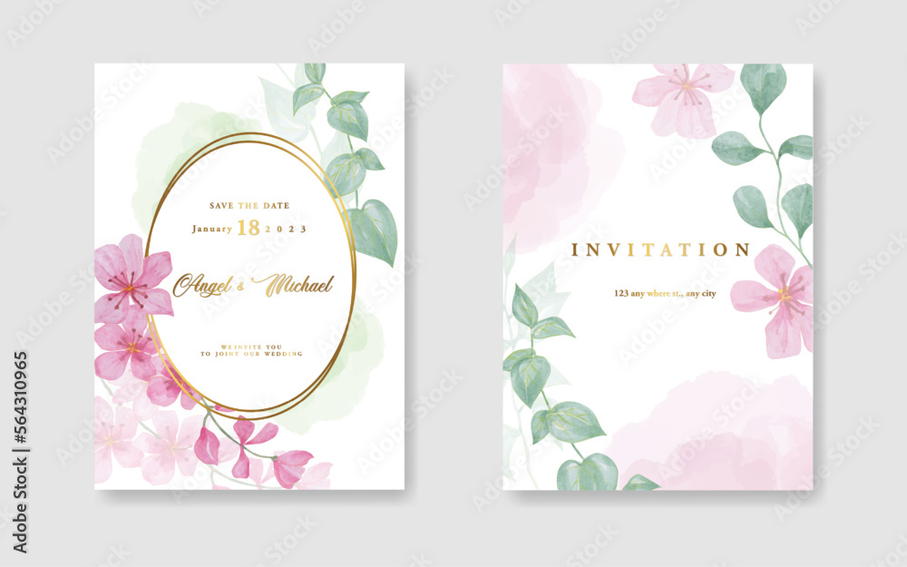 Luxury wedding invitation card background with golden line art flower and botanical leaves, Organic shapes. Abstract art background vector design for wedding and vip cover template. watercolor vector 