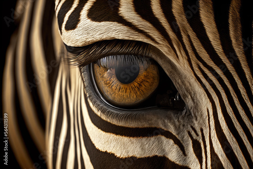 closeup of a brown eye of a zebra. Generative AI