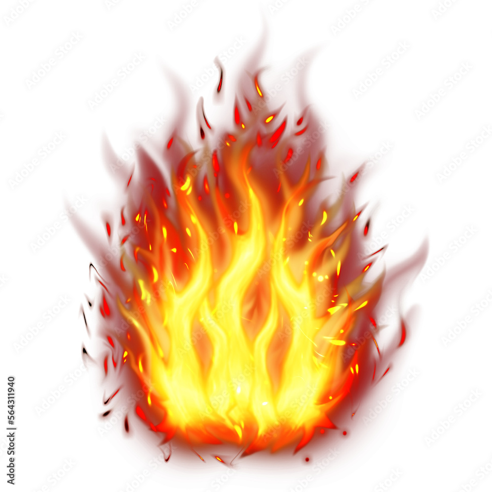 Realistic burning fire flames, Burning hot sparks realistic fire flame