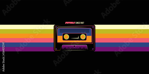 Original vector illustration. An old audio cassette on a retro background. A design element. Print on a T-shirt.