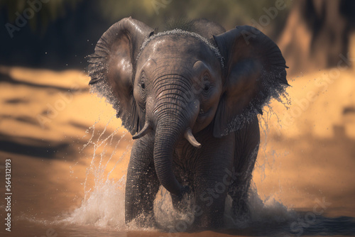 wet baby elephant shaking the water off made by generative ai