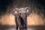 wet baby elephant shaking the water off made by generative ai