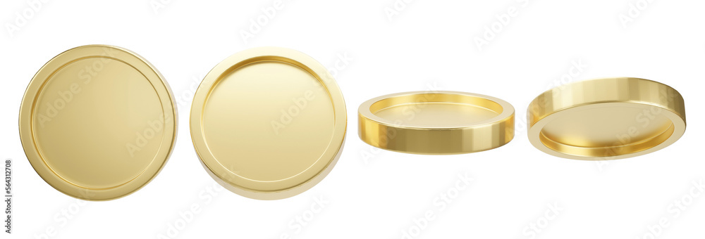 Set of golden coin in different shape isolated on transparent background PNG file. 3d rendering. Set of golden coin in different shape isolated on transparent background PNG file. 3d rendering.